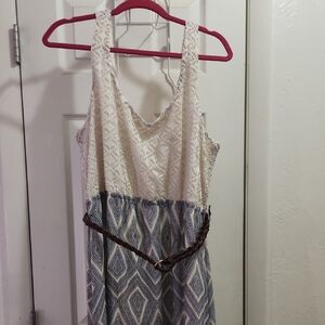 Maurices Cream Lace and Blue Patterned Midi Dress